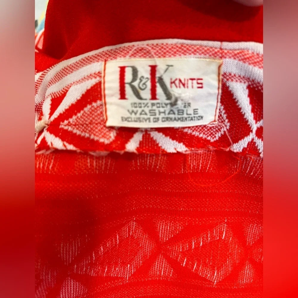 Mod two piece orange and white R&K knits dress jacket set-L 70’s vintage